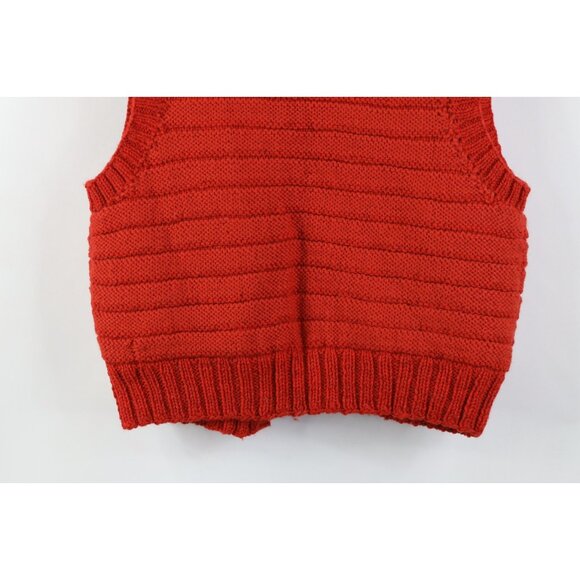 Vintage 60s Streetwear Womens Small Hand Crochet Open Front Sweater Vest Red - Picture 10 of 10